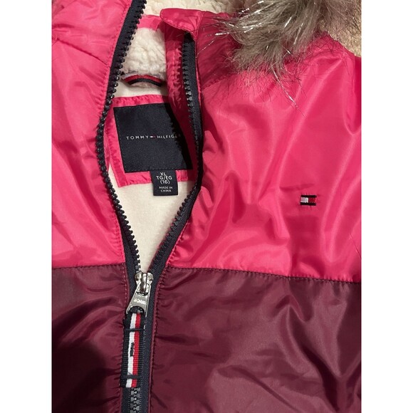 NWT Tommy Hilfiger Pink‎ Fleece Lined Hooded Puffer Jacket Youth Girl Size XL - Picture 7 of 7